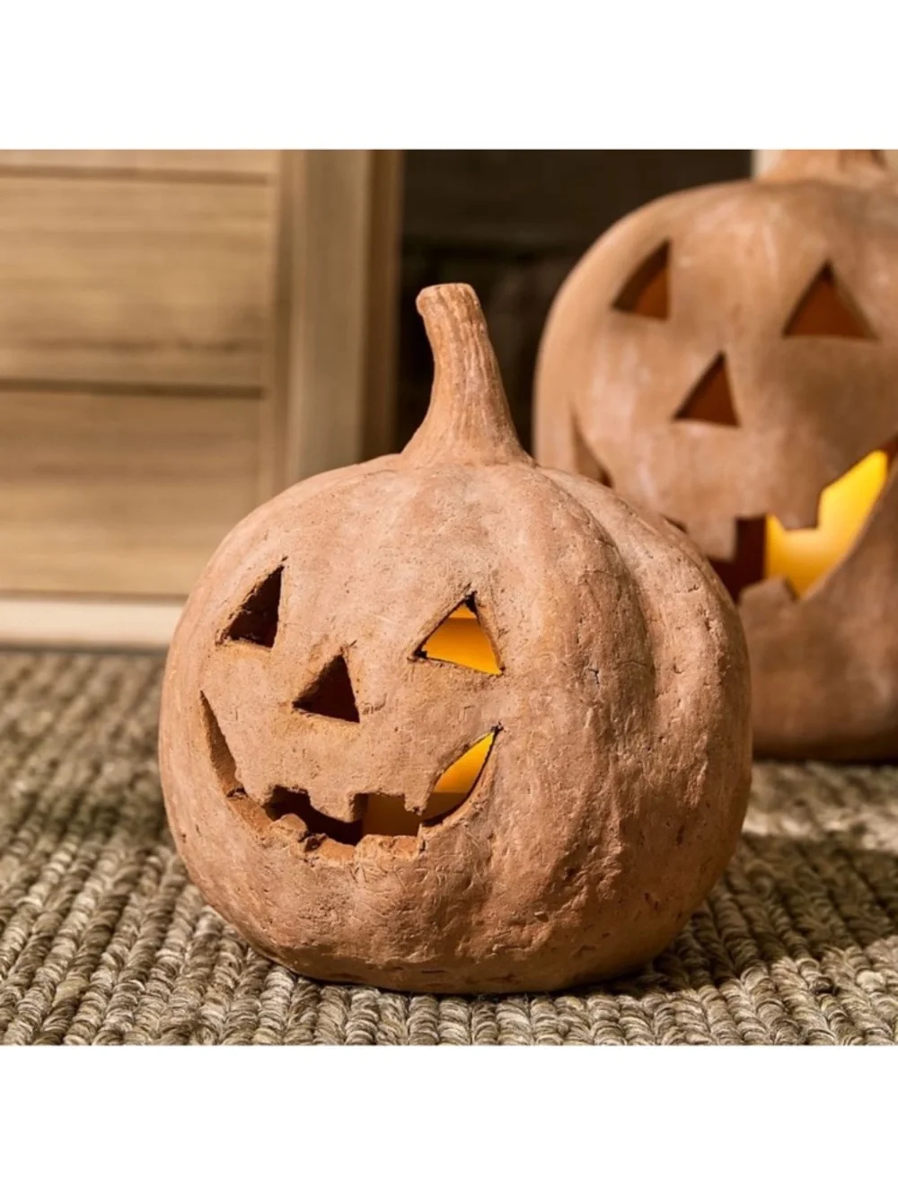 Pottery Barn Terracotta SMALL Jack-o-Lantern Orange Pumpkin Fall Luminary NEW